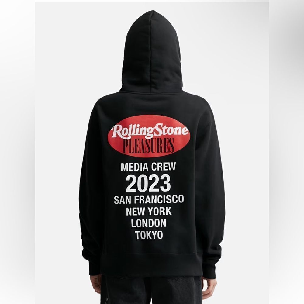 PLEASURES Rolling Stone sweatshirt men’s hoodie black streetwear graphic NWOT L - Picture 2 of 10